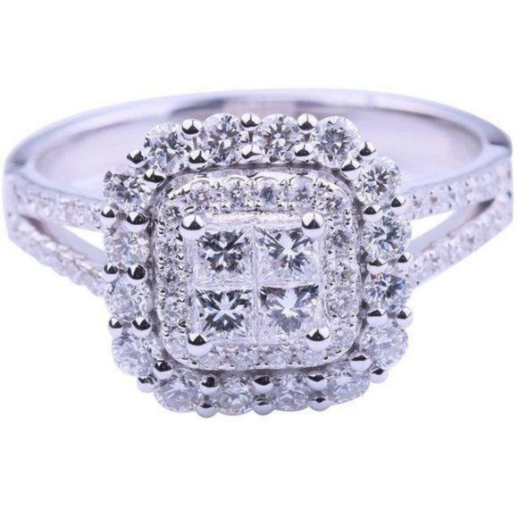 NEW 925 Sterling Silver Diamond Halo Square Ring - Picture 6 of 6